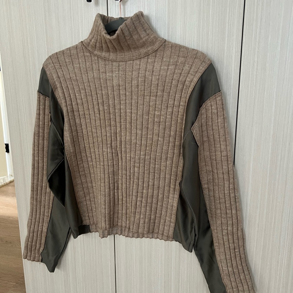 Mock Neck Knit and Satin Sweater